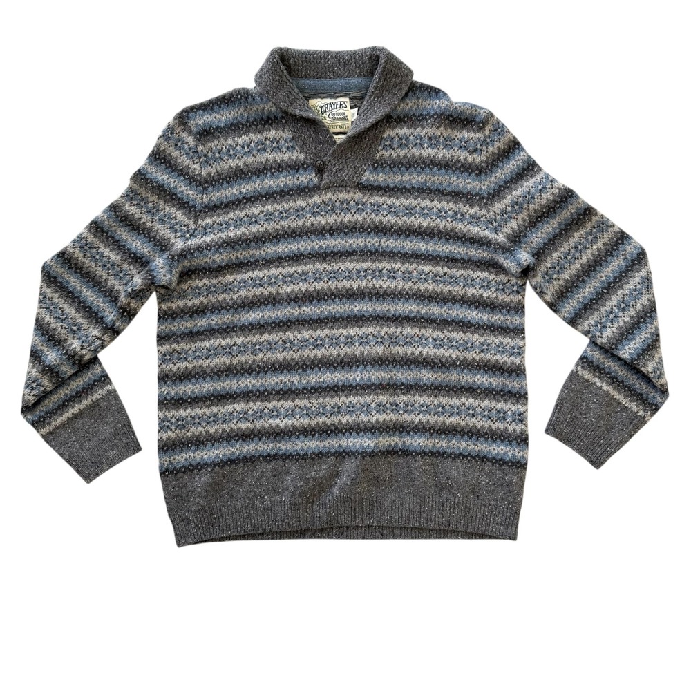 Grayers Outdoor Garments‎ XL Lambswool Gray Striped Shawl Collar Men's Sweater